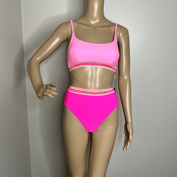 Cupshe Hot Pink Scoop Bralette High Rise Bikini - Picture 10 of 10
